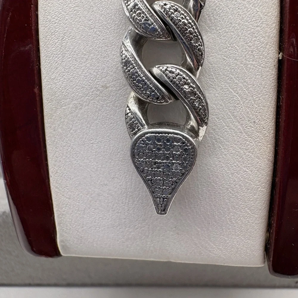 Men's Diamond Cuban Link Bracelet Sterling Silver .925 7